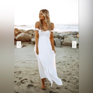 NWT Magnolia Boutique Odella white off shoulder smocked maxi dress